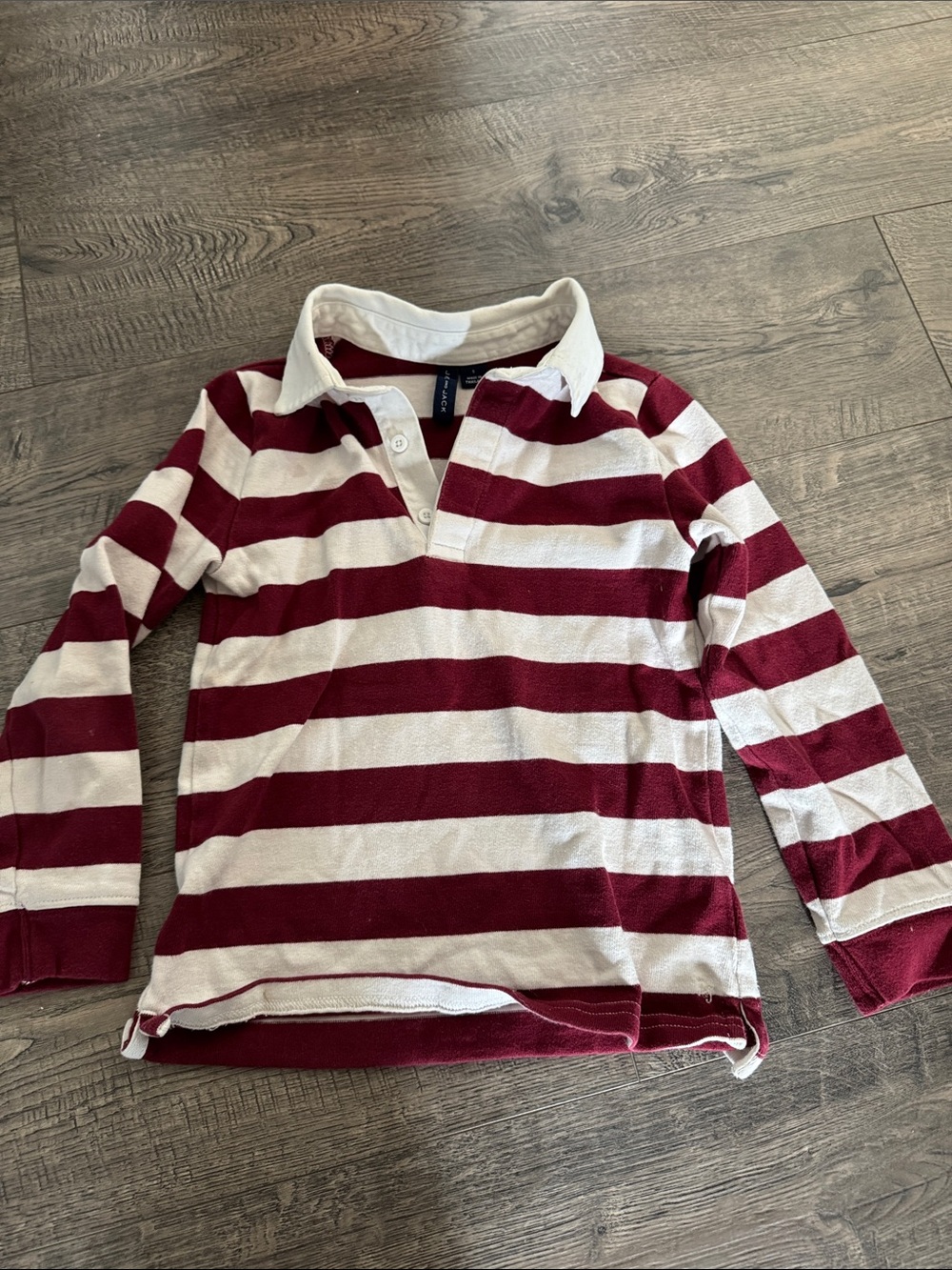 Janie and Jack Long-Sleeve Maroon & White Striped Polo Shirt